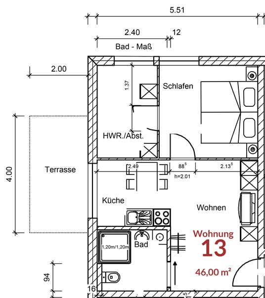 Wohnung 13 Grundriss Wohnung 13 im Erdgeschoss