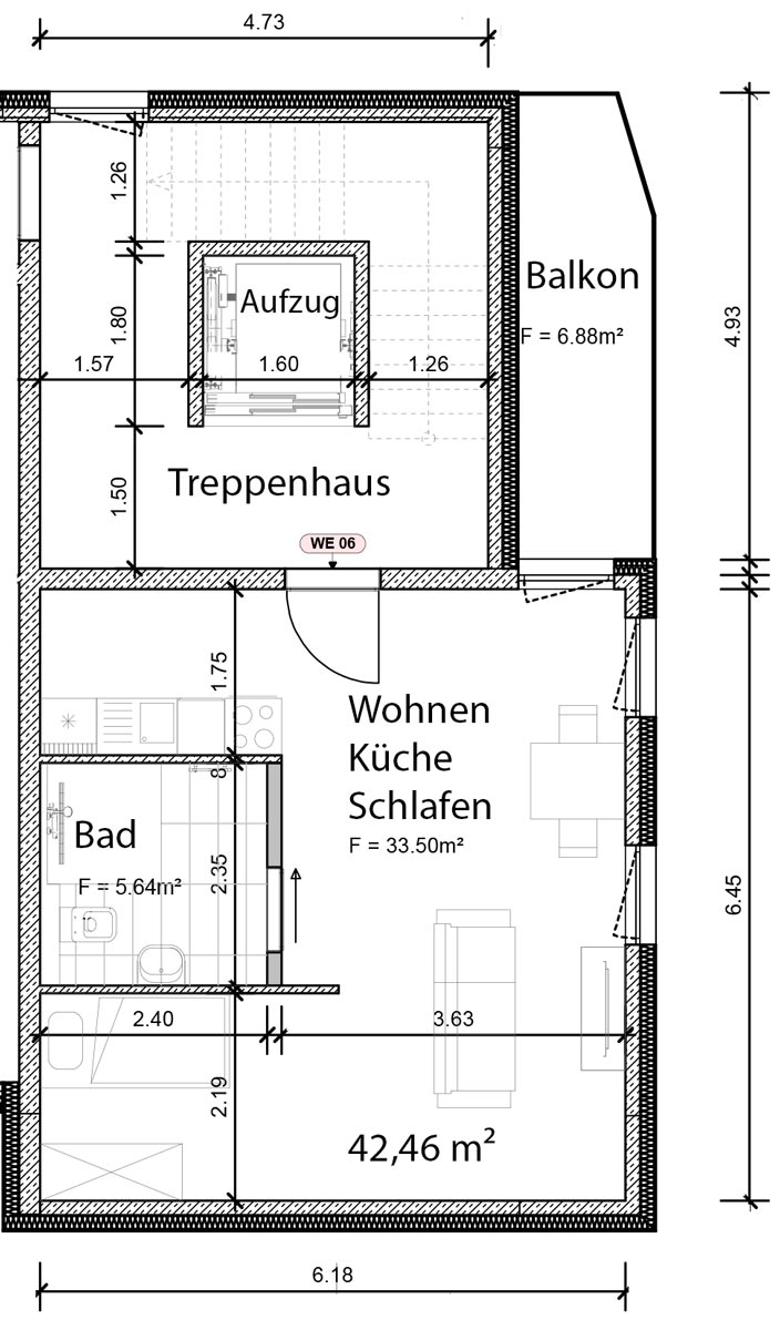 Grundriss Wohnung 06 im 2.OG Grundriss Wohnung 06 in Steinhude