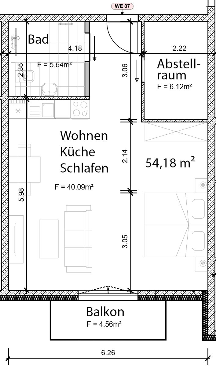 Grundriss Wohnung 07 im 2.OG Grundriss Wohnung 07 in Steinhude